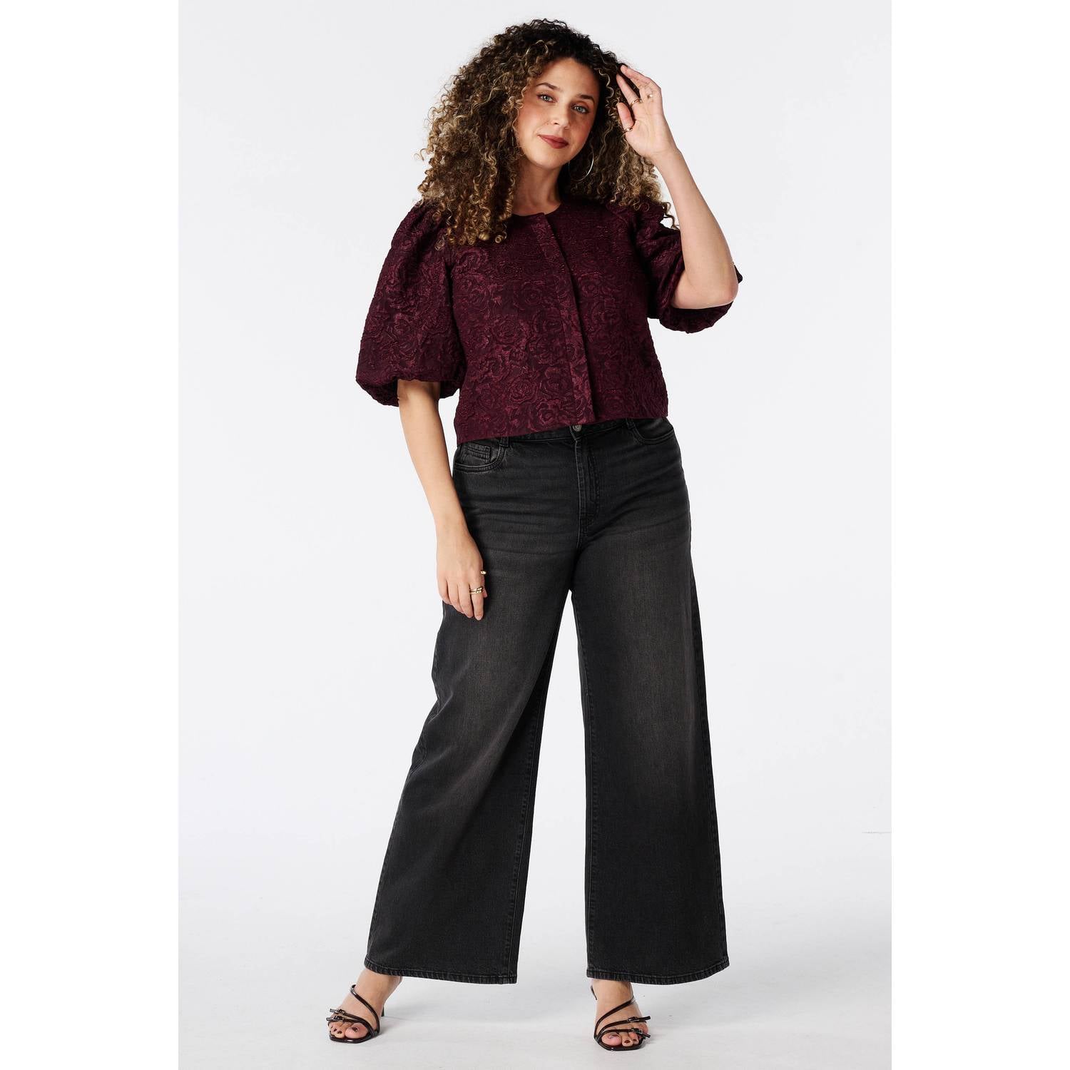 MS Mode jacquard gebloemde jas Plus Size donkerrood