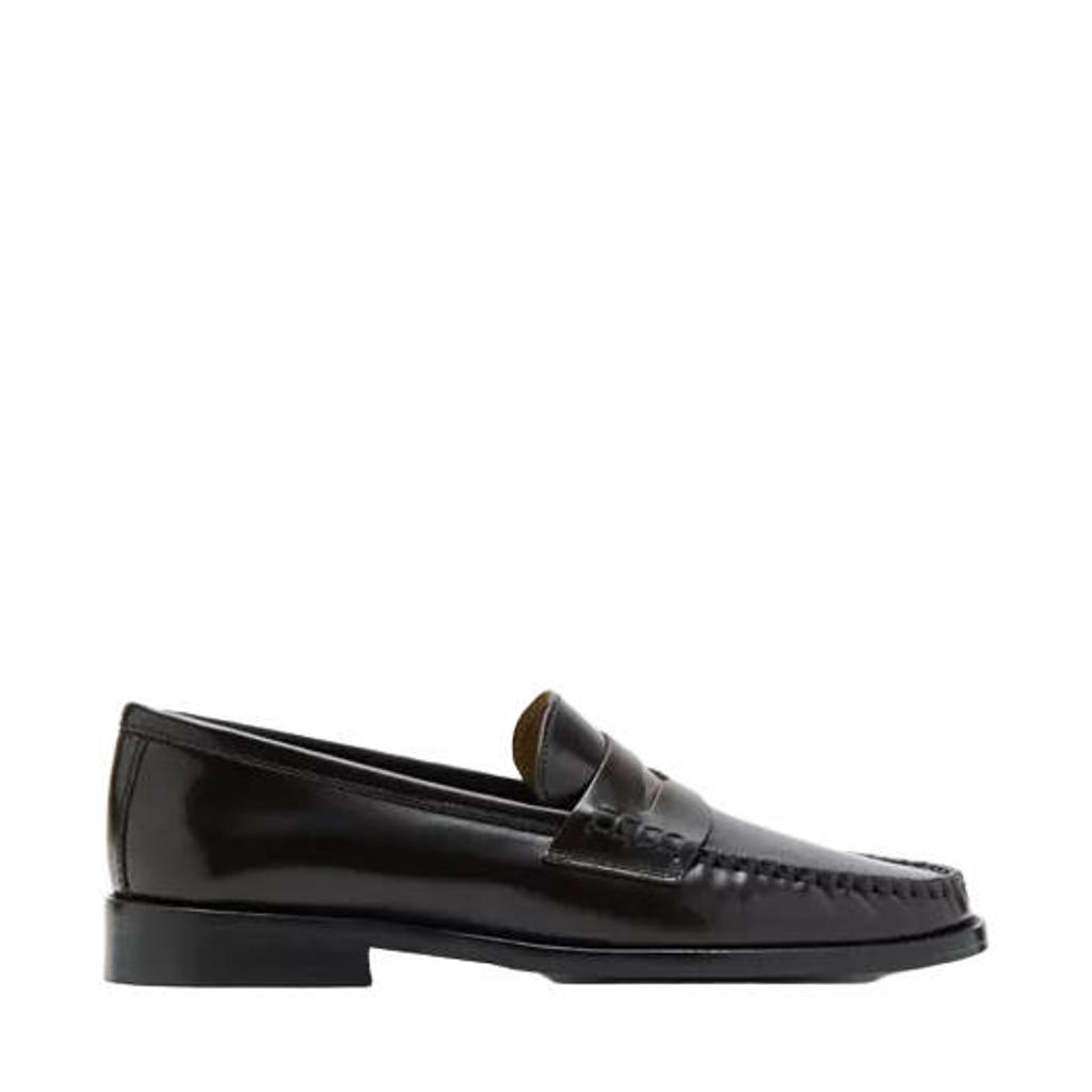 Donkerblauwe dames Mango leren loafers -