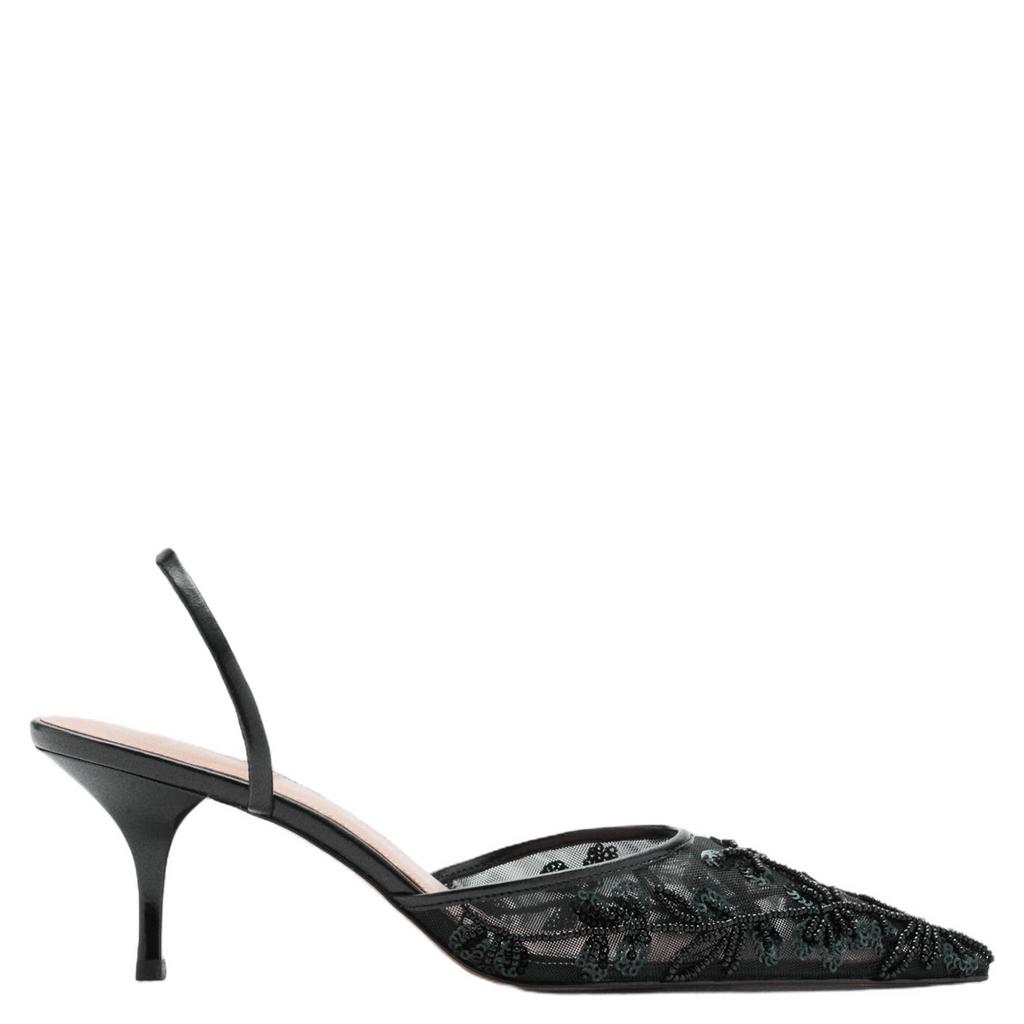 Zwarte dames Mango slingback pumps met naaldhak en pailletten - van 80% polyester/20% polyurethaan.