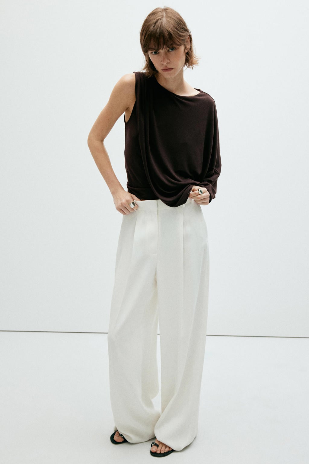 Bruine dames Mango top van polyester met effen, lange mouwen en one shoulder