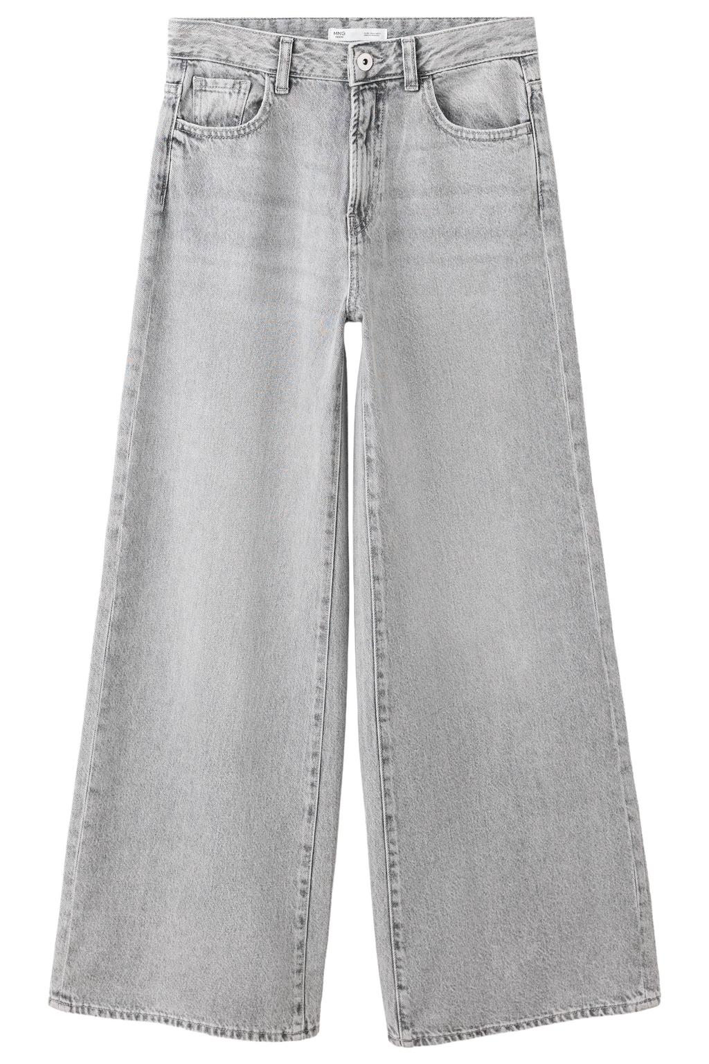 Grey denim meisjes MANGO TEEN wide leg jeans van denim met low waist, rits- en knoopsluiting en effen