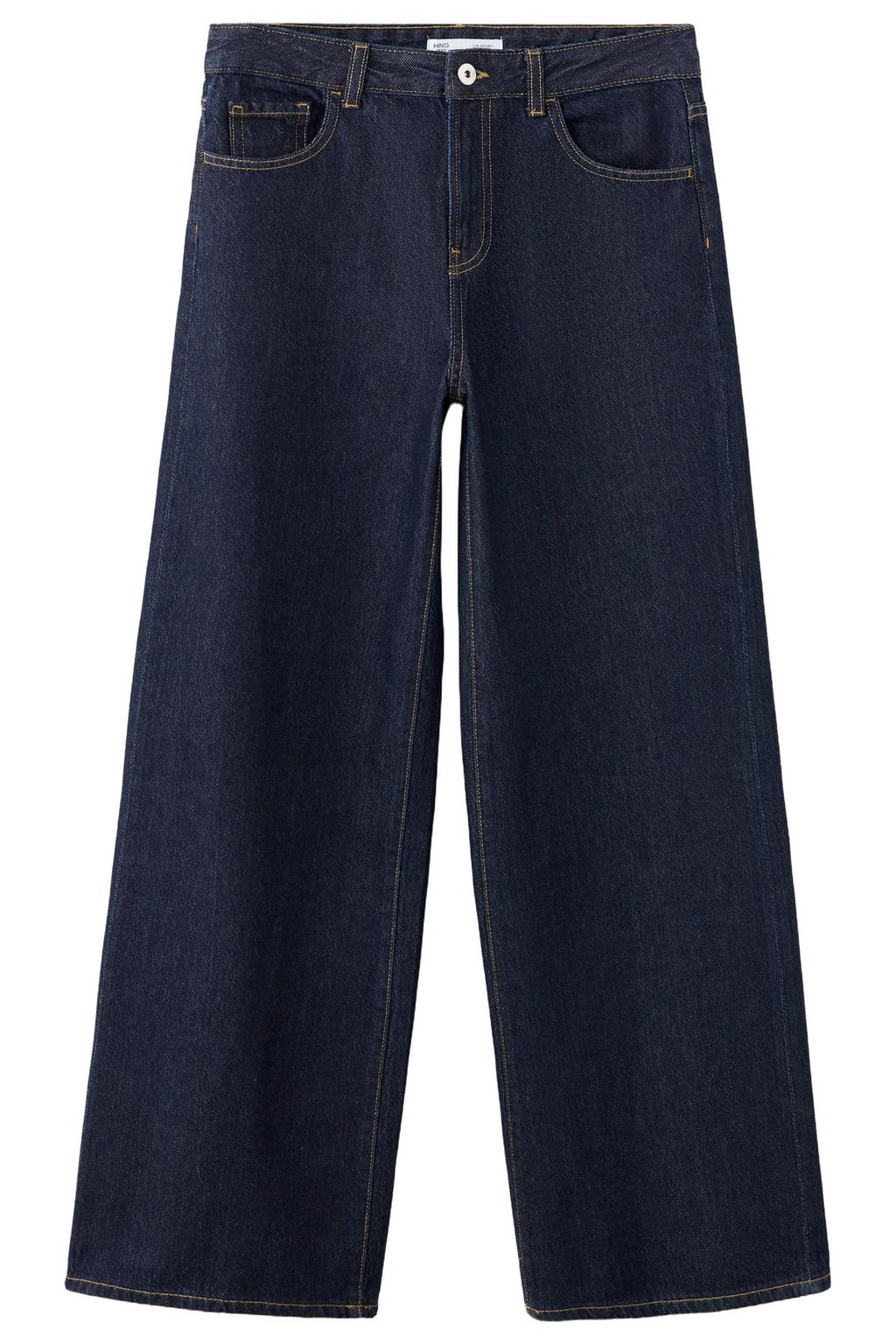 Dark blue denim meisjes MANGO TEEN low waist wide leg jeans van denim met rits- en knoopsluiting en effen