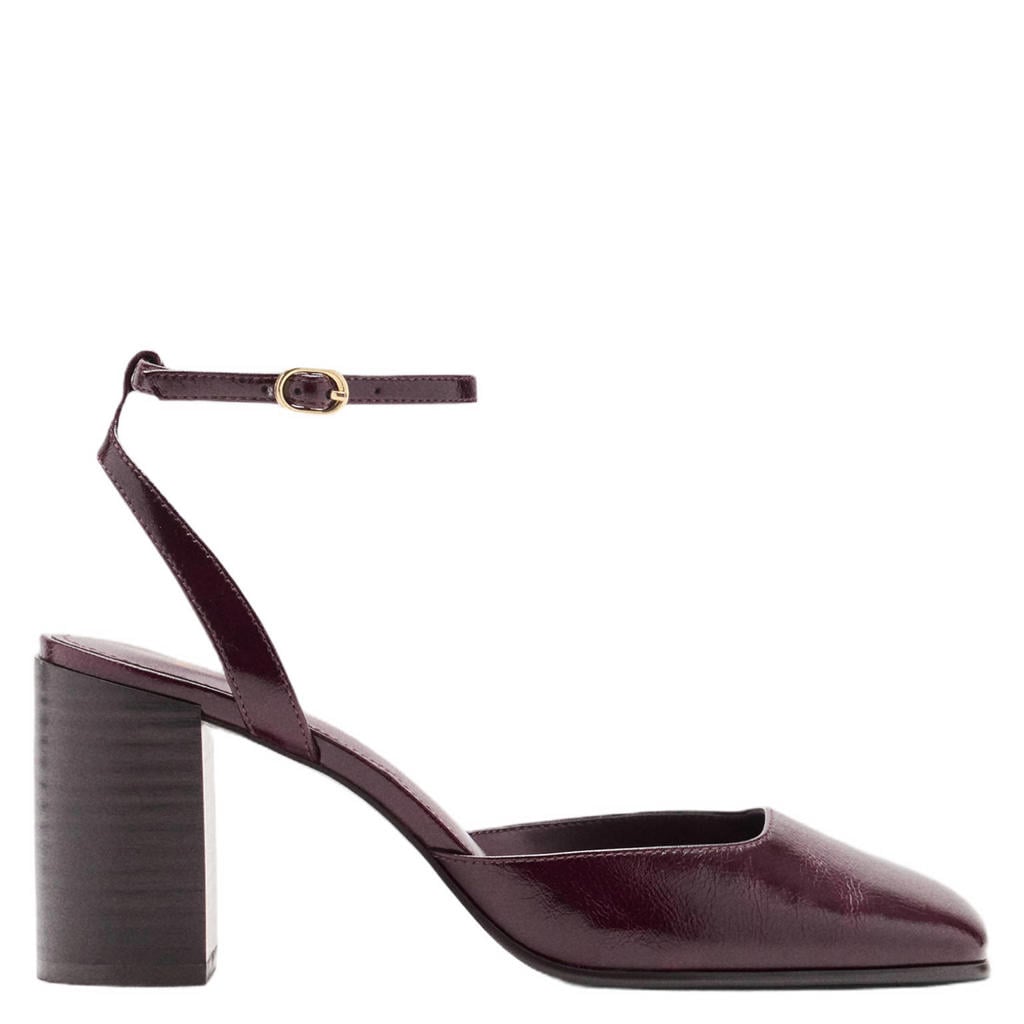Bordeaux dames Mango lakleren pumps met blokhak - met gesp