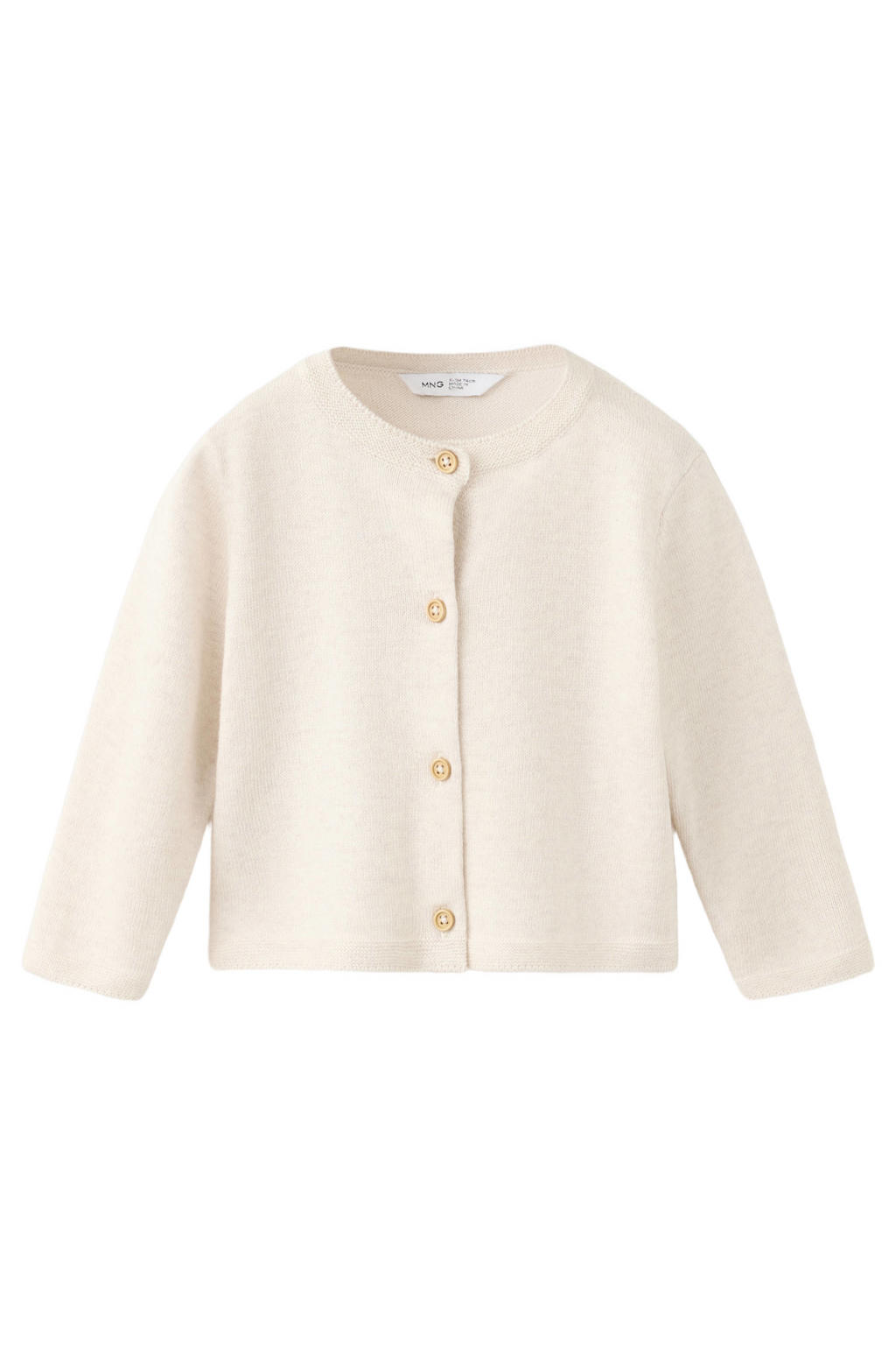 Beige meisjes Mango Kids gebreide vest van katoen met effen, lange mouwen, ronde hals en knoopsluiting