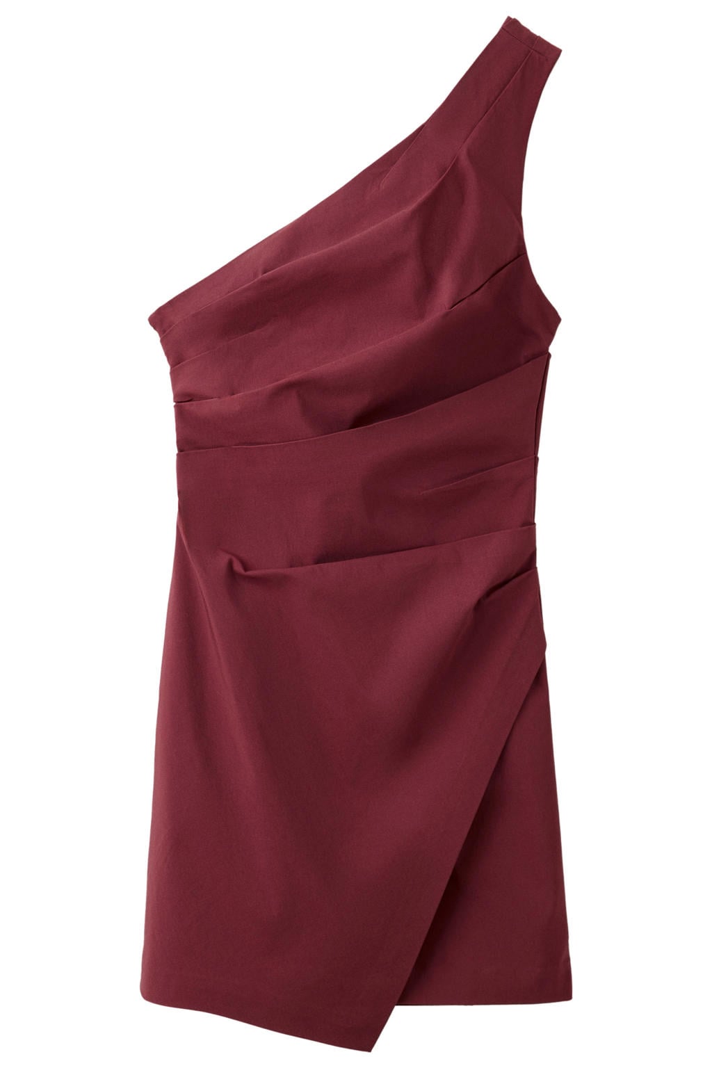 Donkerrode dames Mango one shoulder korte zomerjurk met effen en ritssluiting
