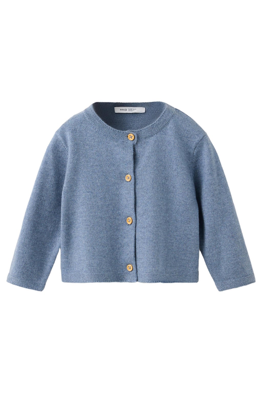 Blauwe meisjes Mango Kids gebreide vest van katoen met effen, lange mouwen, ronde hals en knoopsluiting