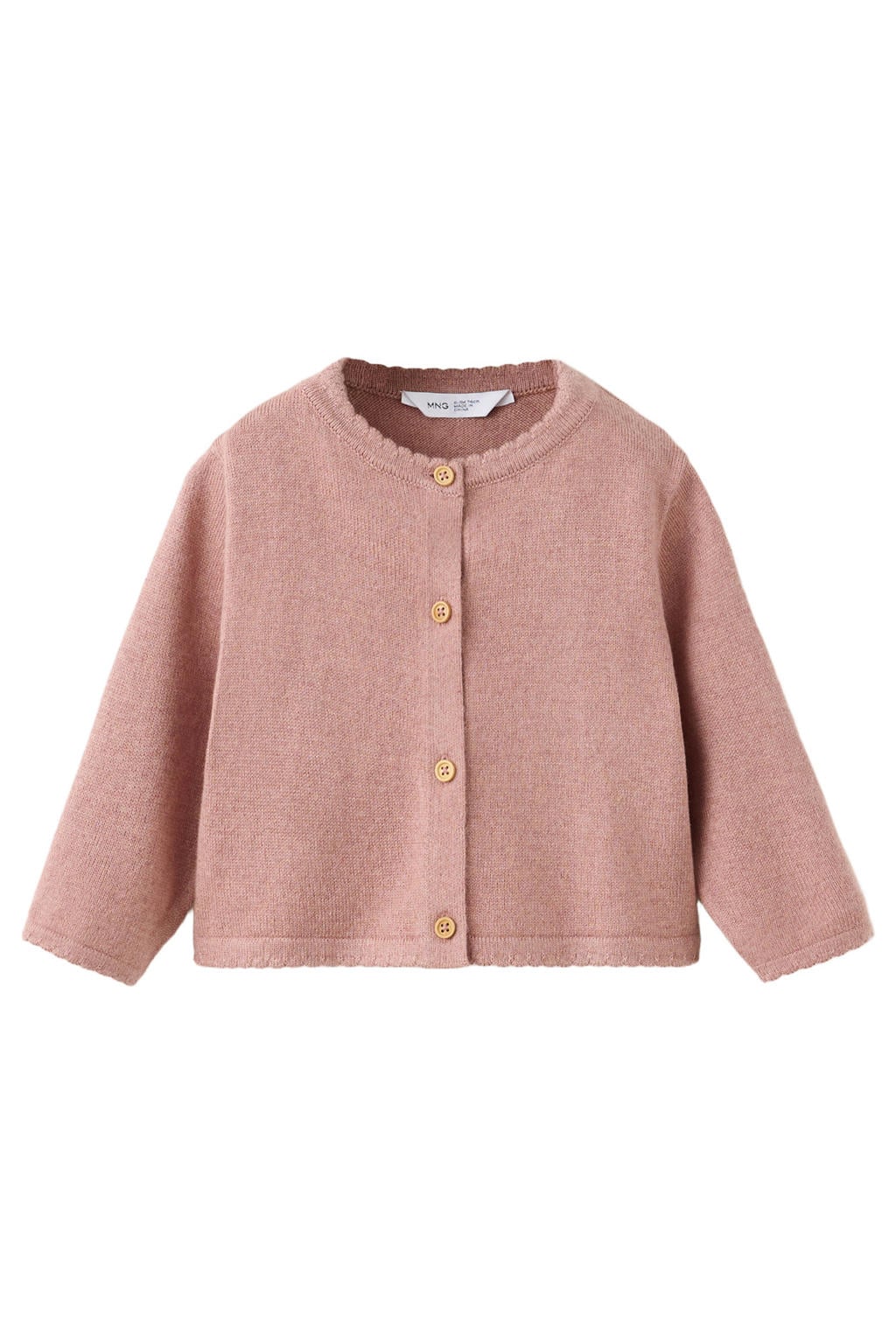 Oudroze meisjes Mango Kids gebreide vest van katoen met effen, lange mouwen, ronde hals en knoopsluiting