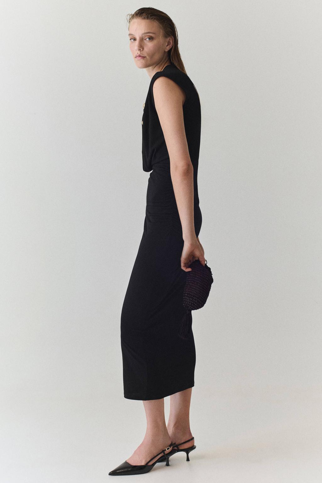 Zwarte dames Mango cocktailjurk van polyester met effen en watervalhals