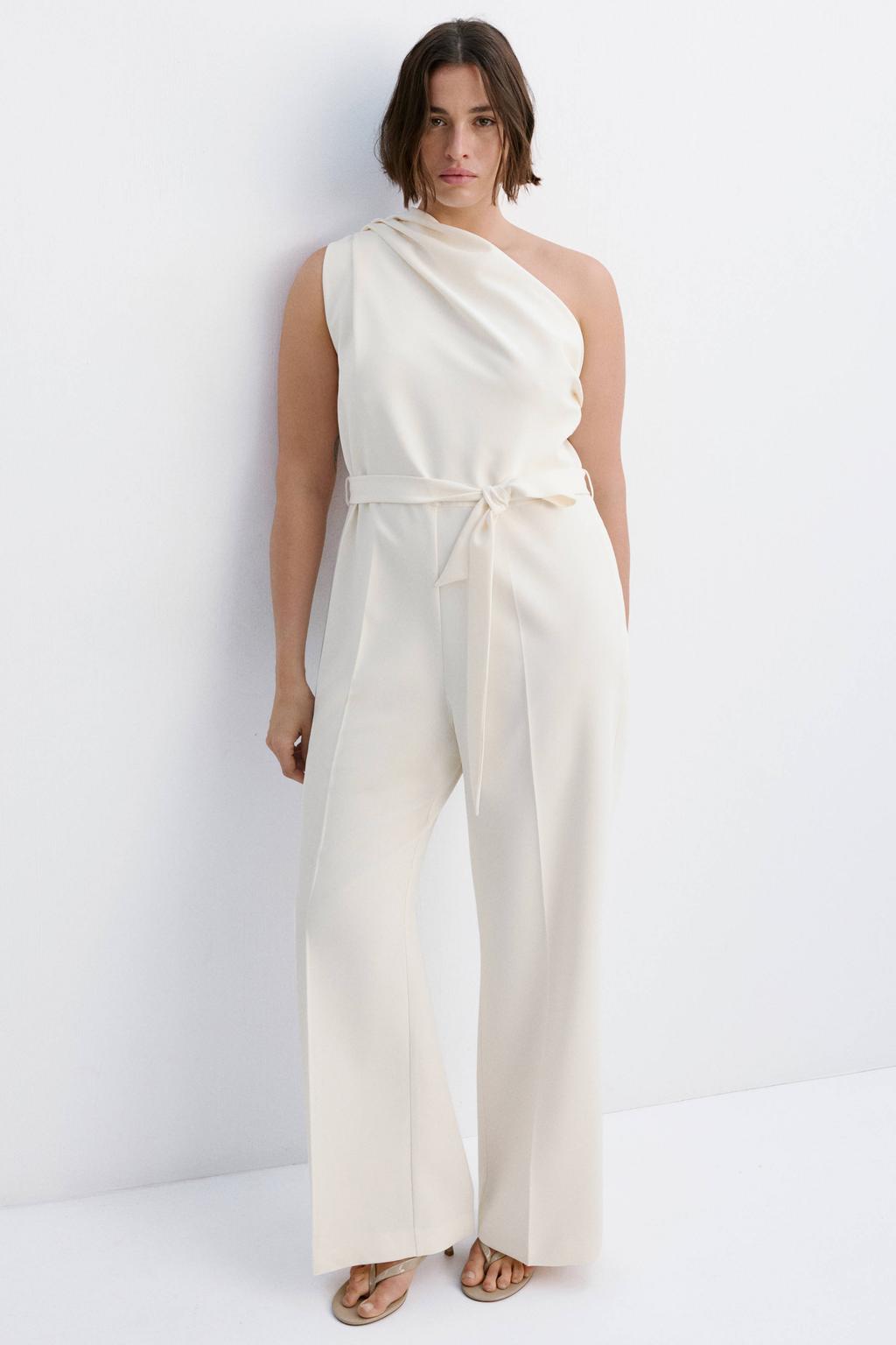 Mango jumpsuit met ceintuur - ecru