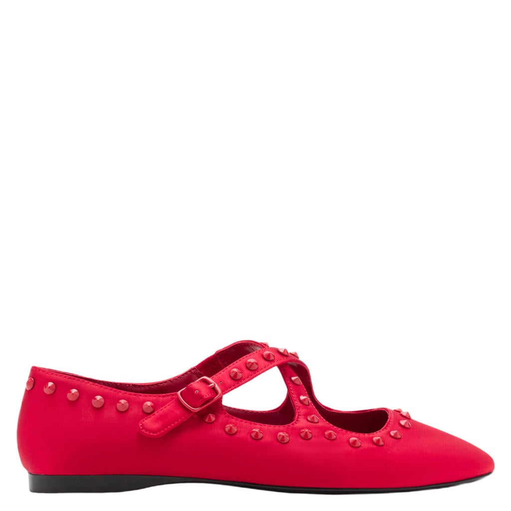 Rode dames Mango ballerina's met studs - van satijn met gesp