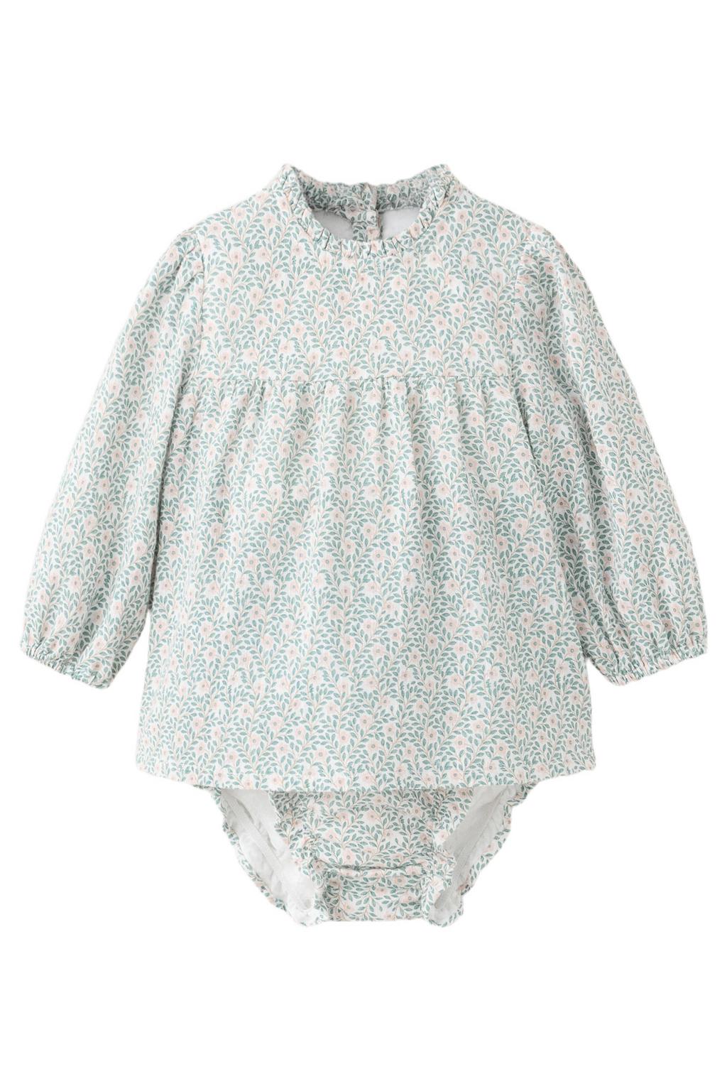 Mango Kids gebloemde set met smockwerk - groen/roze