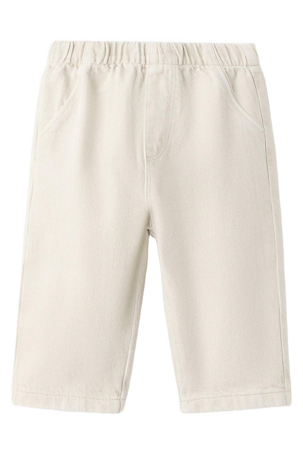 Beige jongens Mango Kids casual broek van denim met elastische tailleband en effen