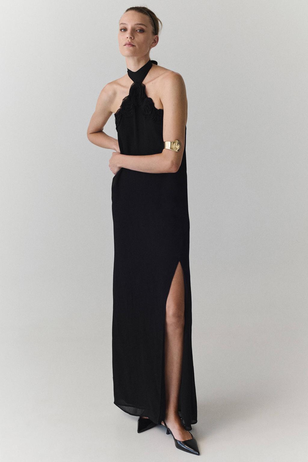 Zwarte dames Mango midi halterjurk van viscose met effen