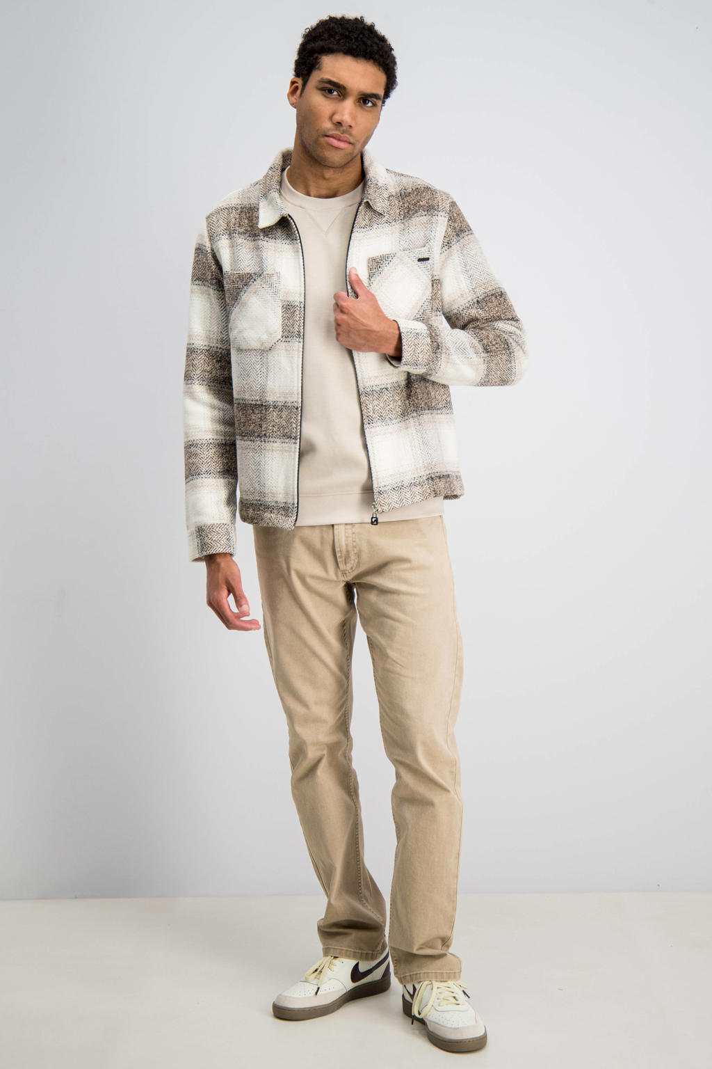 GABBIANO regular fit geruit overshirt - beige
