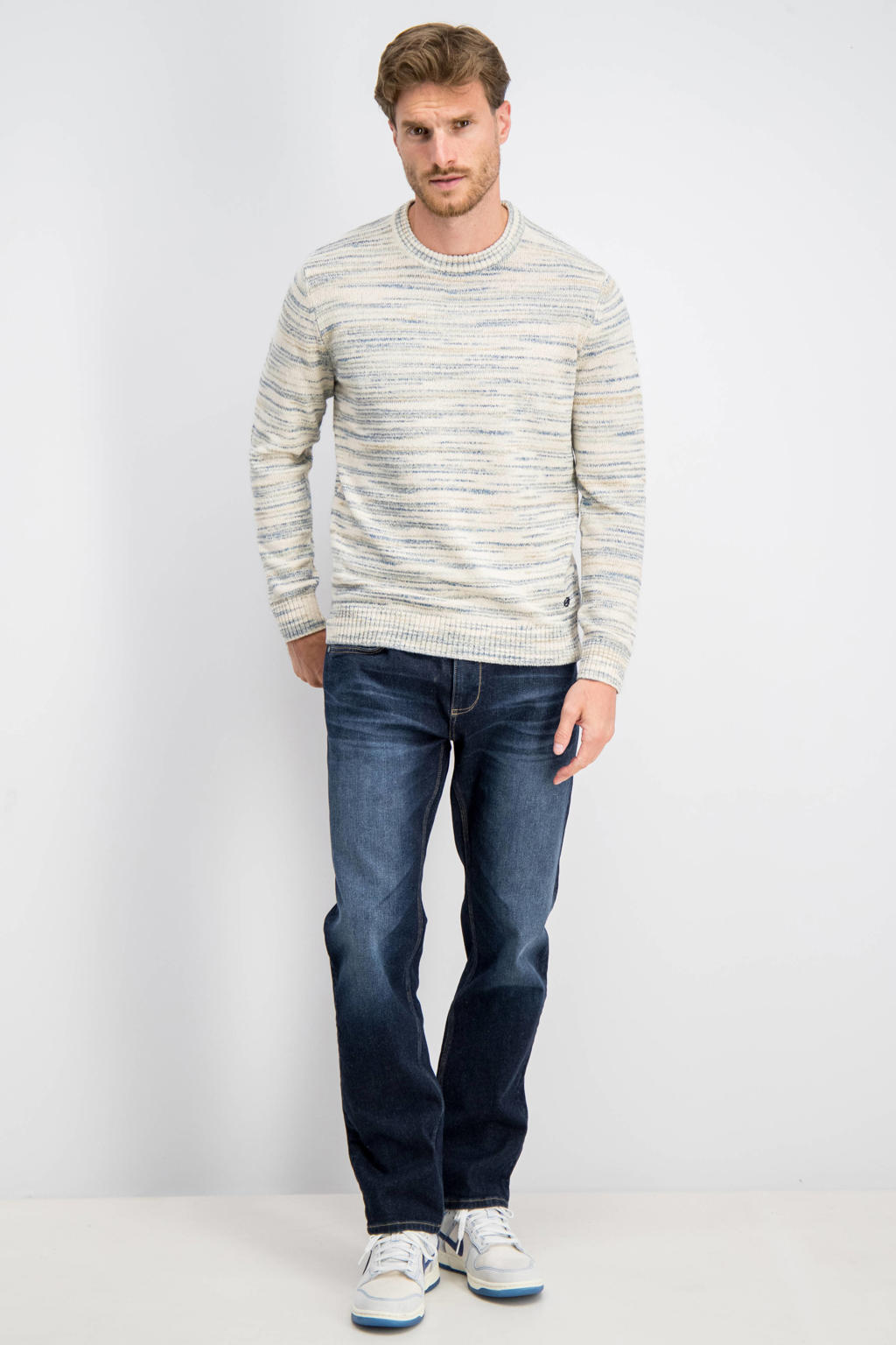 GABBIANO regular fit gemêleerde gebreide trui - mystic blue