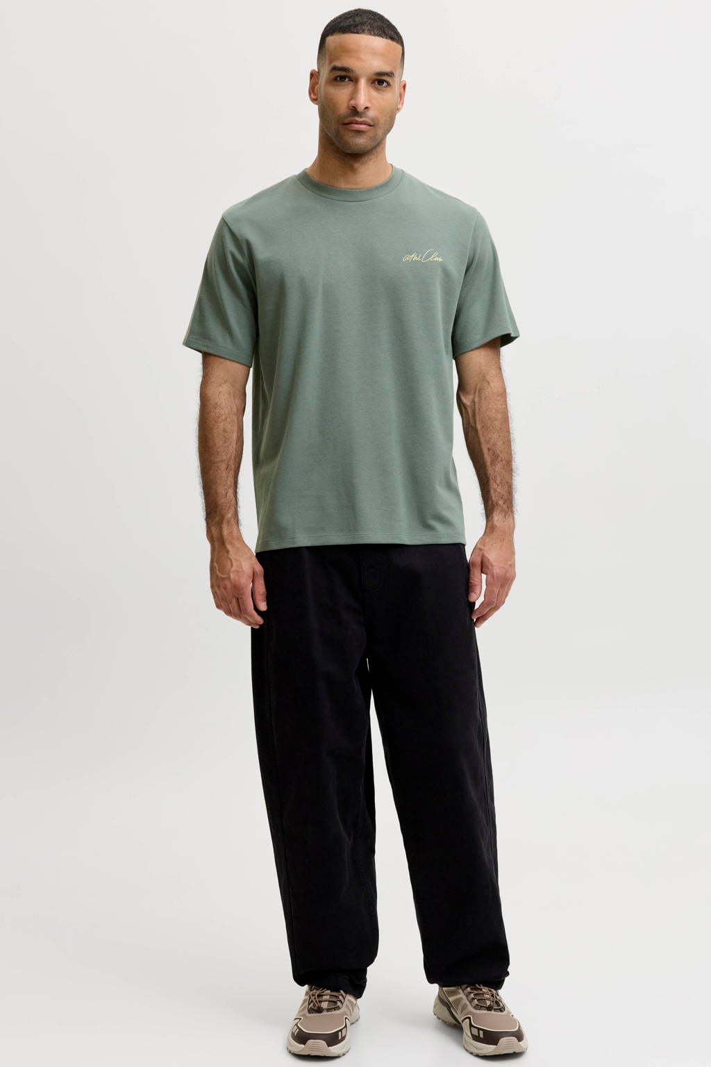 Groene heren JACK & JONES CORE relaxed fit T-shirt van polyester met korte mouwen en ronde hals