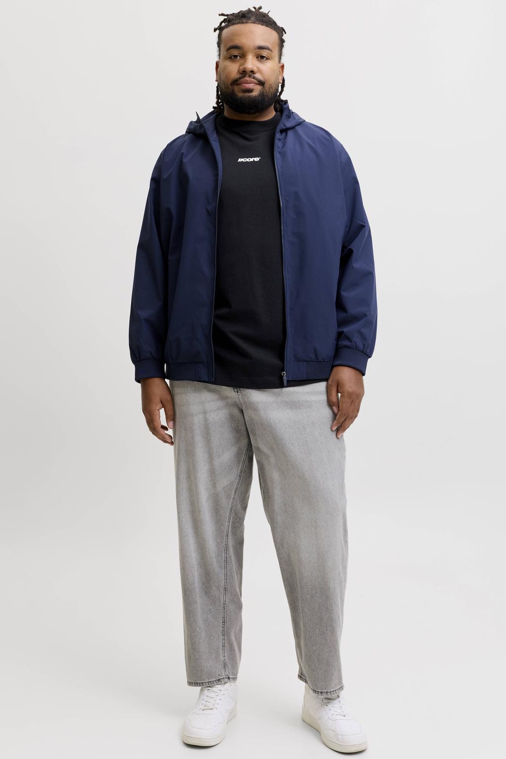 Zwarte heren JACK & JONES PLUS SIZE relaxed fit T-shirt van katoen met korte mouwen en ronde hals