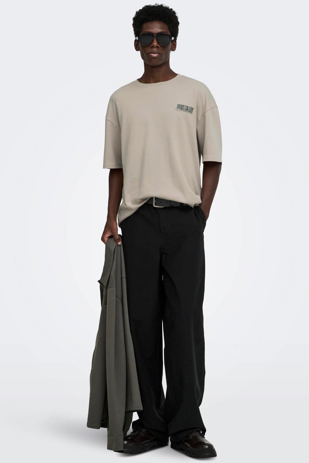 ONLY & SONS boxy T-shirt met backprint - beige