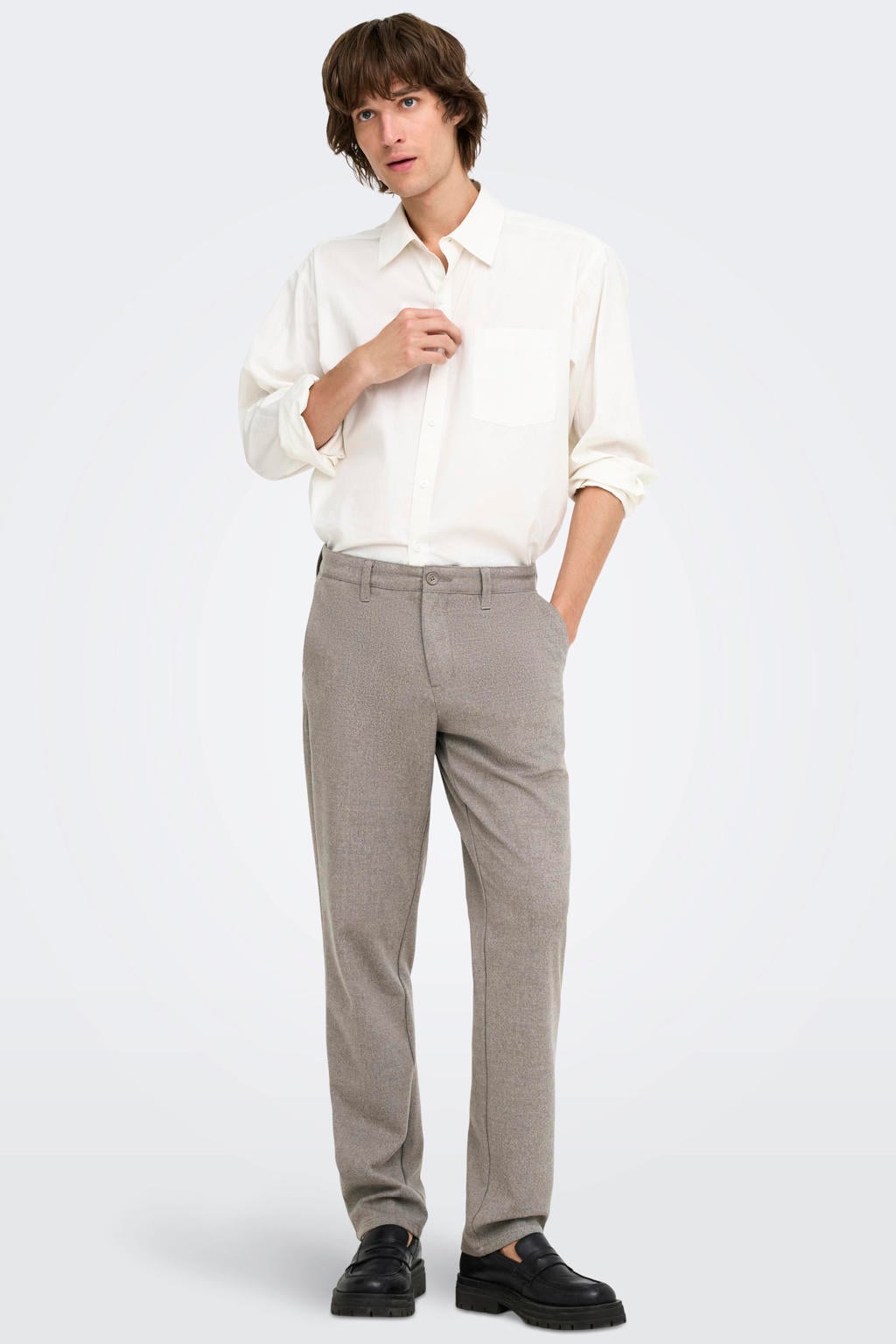 ONLY & SONS tapered gemêleerde chino - taupe