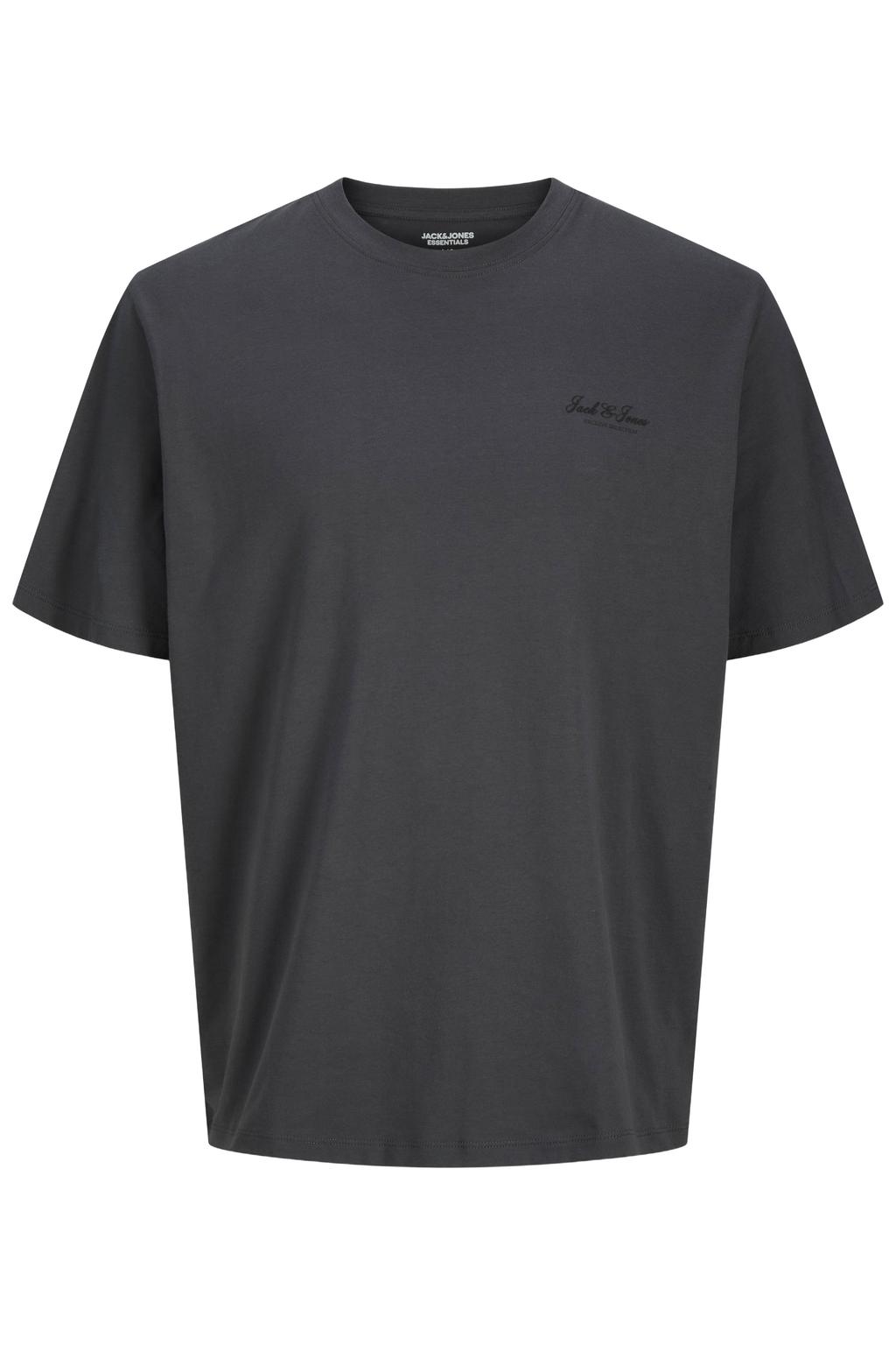 Grijze heren JACK & JONES ESSENTIALS relaxed fit T-shirt van katoen met logo dessin, korte mouwen en ronde hals