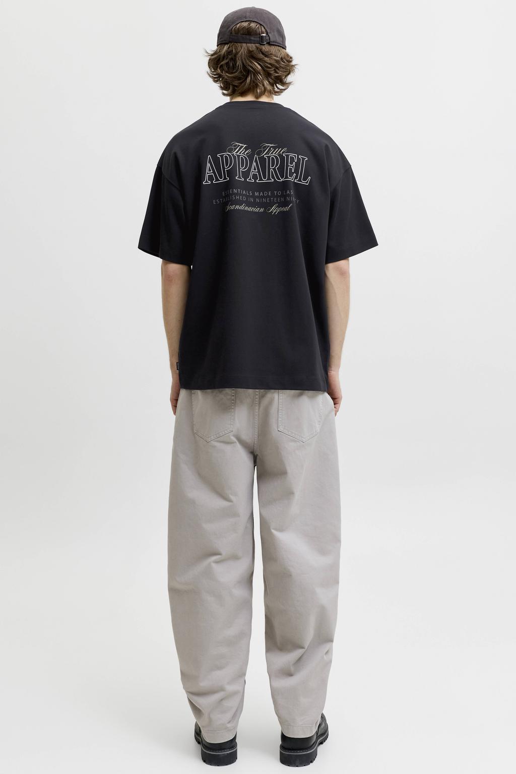 Zwarte heren JACK & JONES ESSENTIALS oversized T-shirt van katoen met backprint, korte mouwen en ronde hals