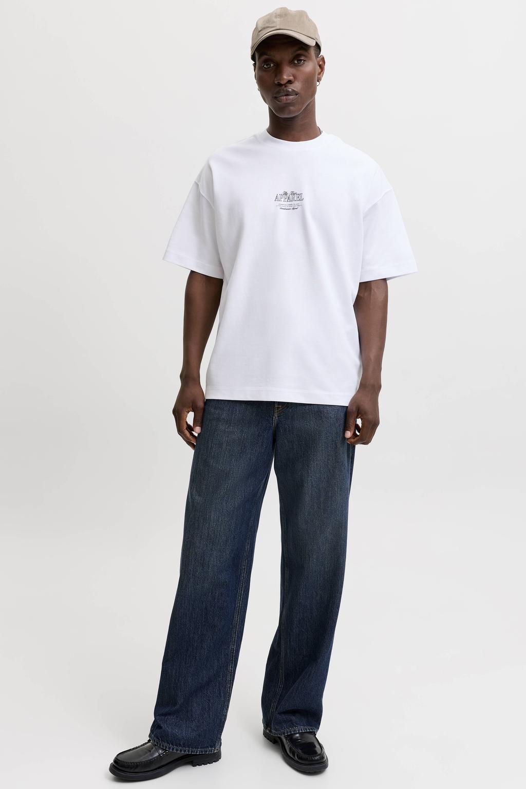 Witte heren JACK & JONES ESSENTIALS oversized T-shirt van katoen met backprint, korte mouwen en ronde hals