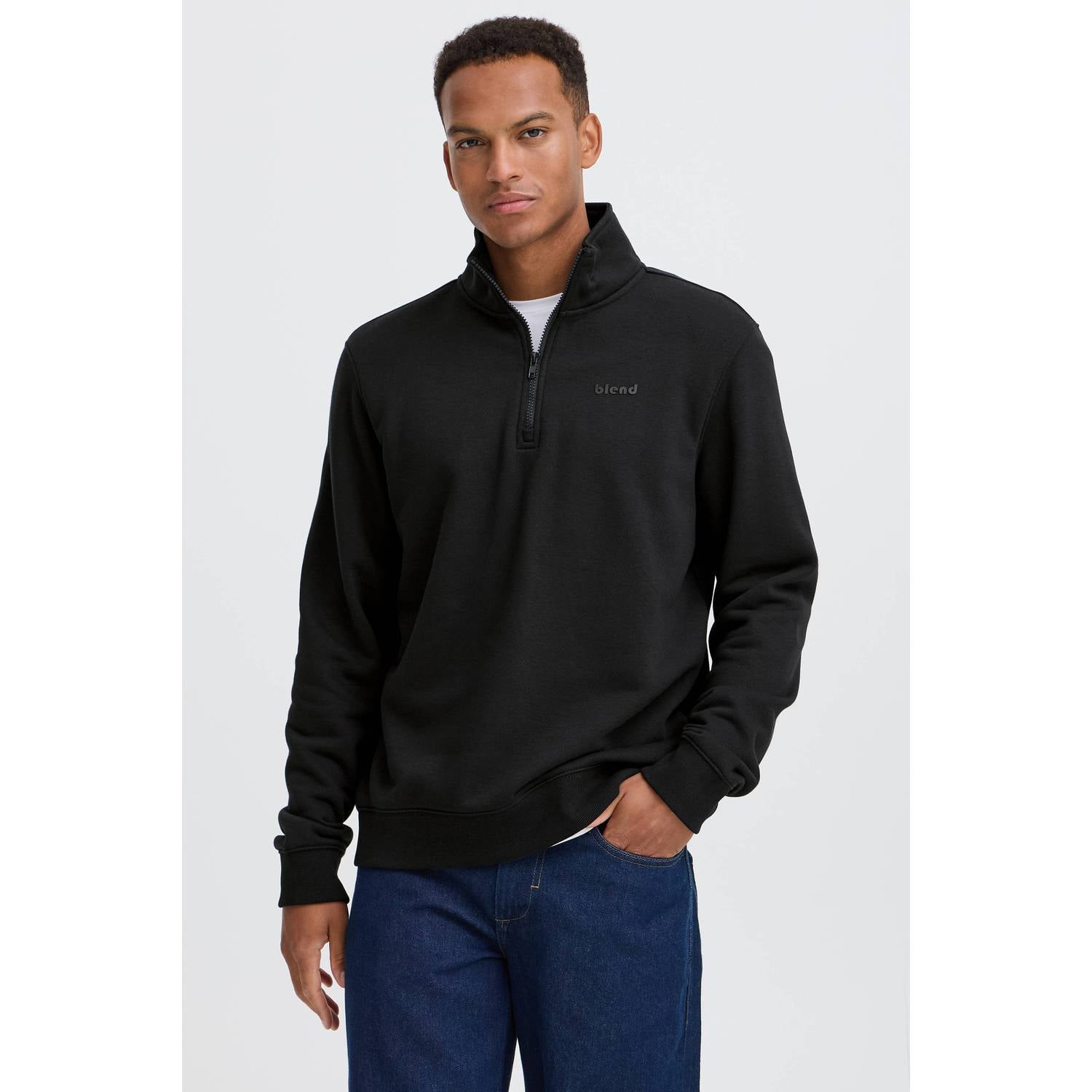 Blend regular fit sweater zwart