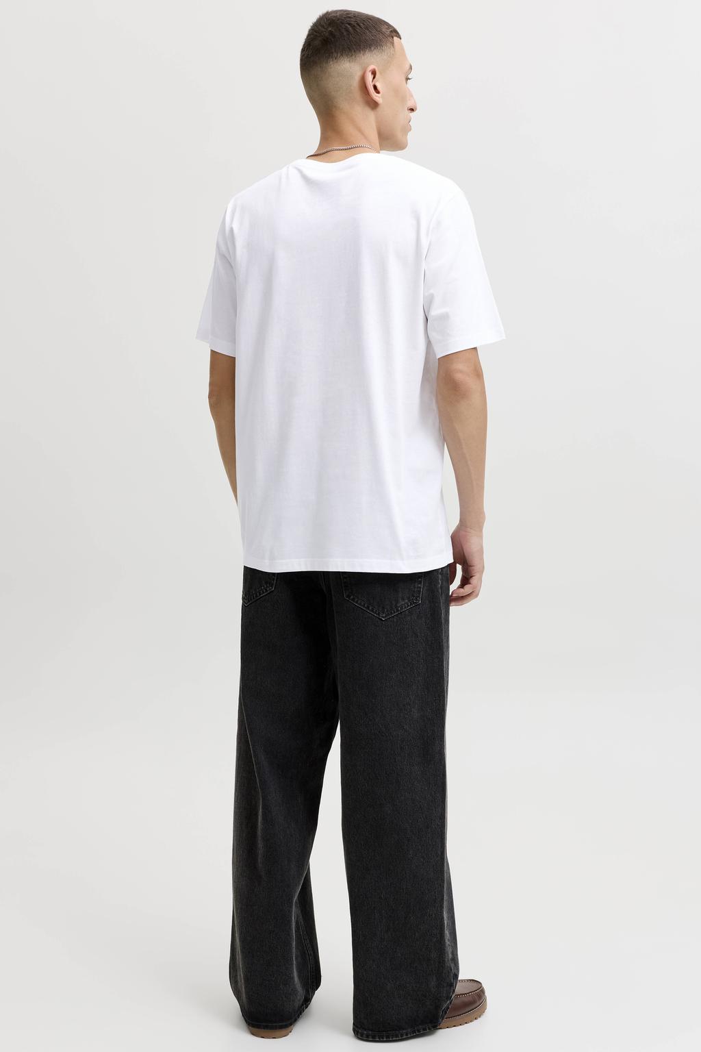 Witte heren JACK & JONES ESSENTIALS regular fit T-shirt van katoen met korte mouwen en ronde hals
