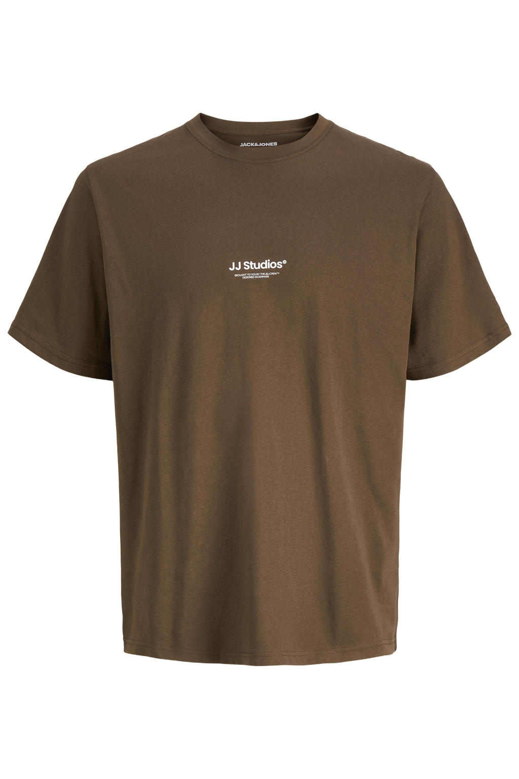 Bruine heren JACK & JONES ESSENTIALS relaxed fit T-shirt van katoen met korte mouwen en ronde hals