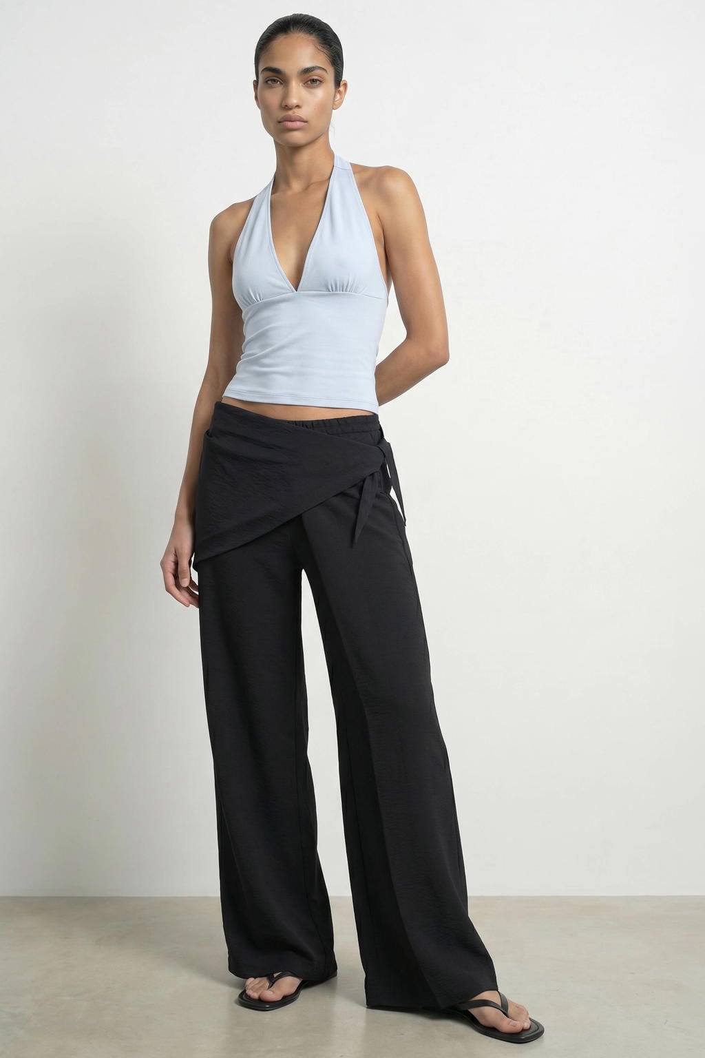Zwarte dames HYPEDROP wide leg casual broek van modal met effen