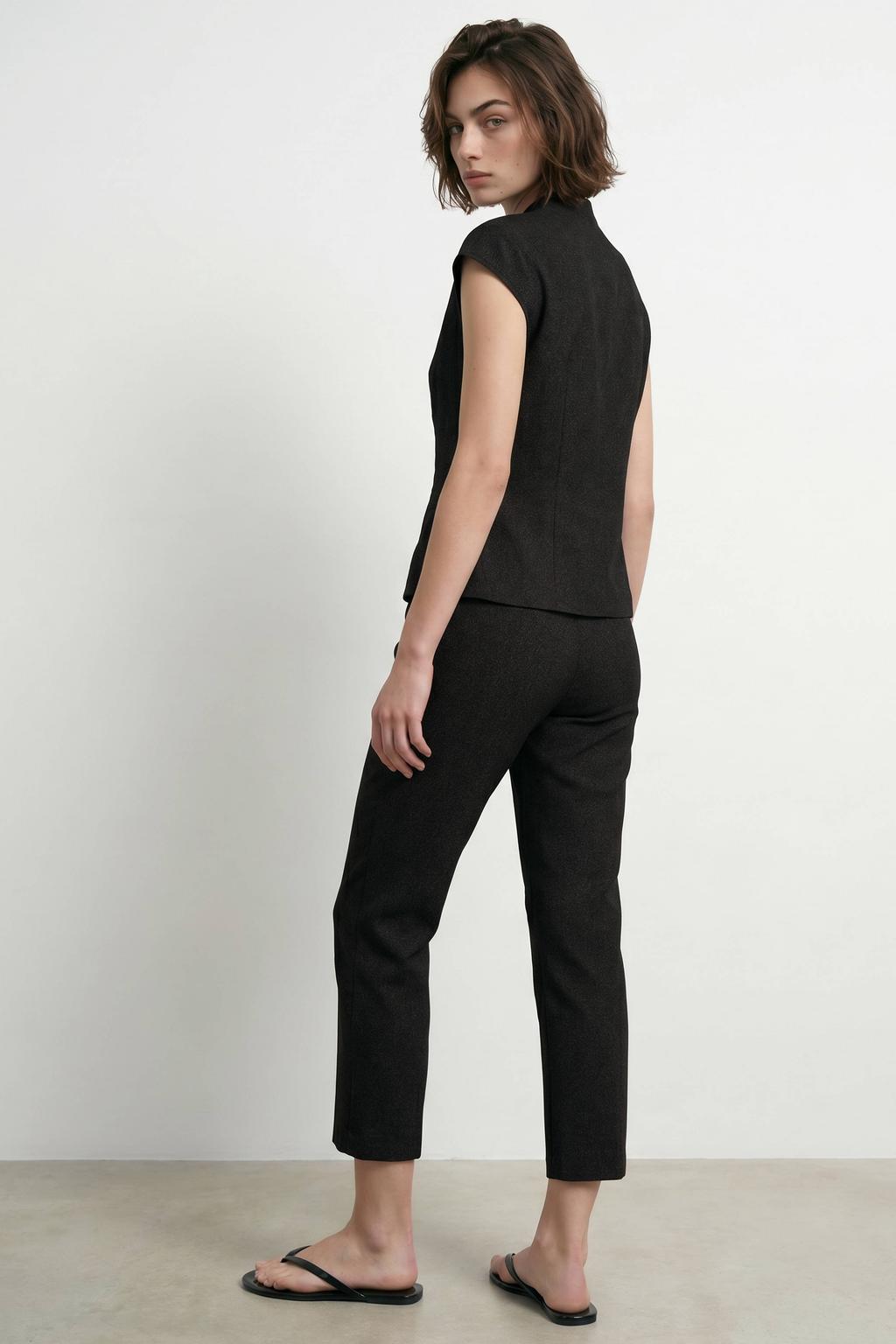 Zwarte dames HYPEDROP slim fit gebreide cropped broek van polyester met regular waist en effen