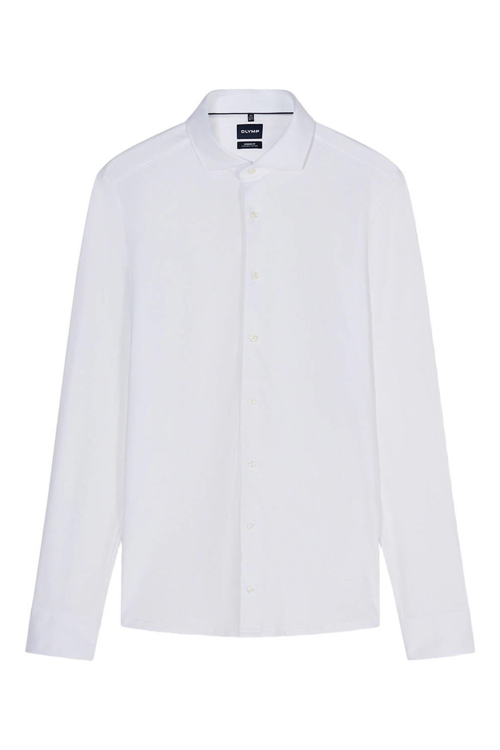 Witte heren Olymp slim fit overhemd van katoen met effen, lange mouwen en klassieke kraag