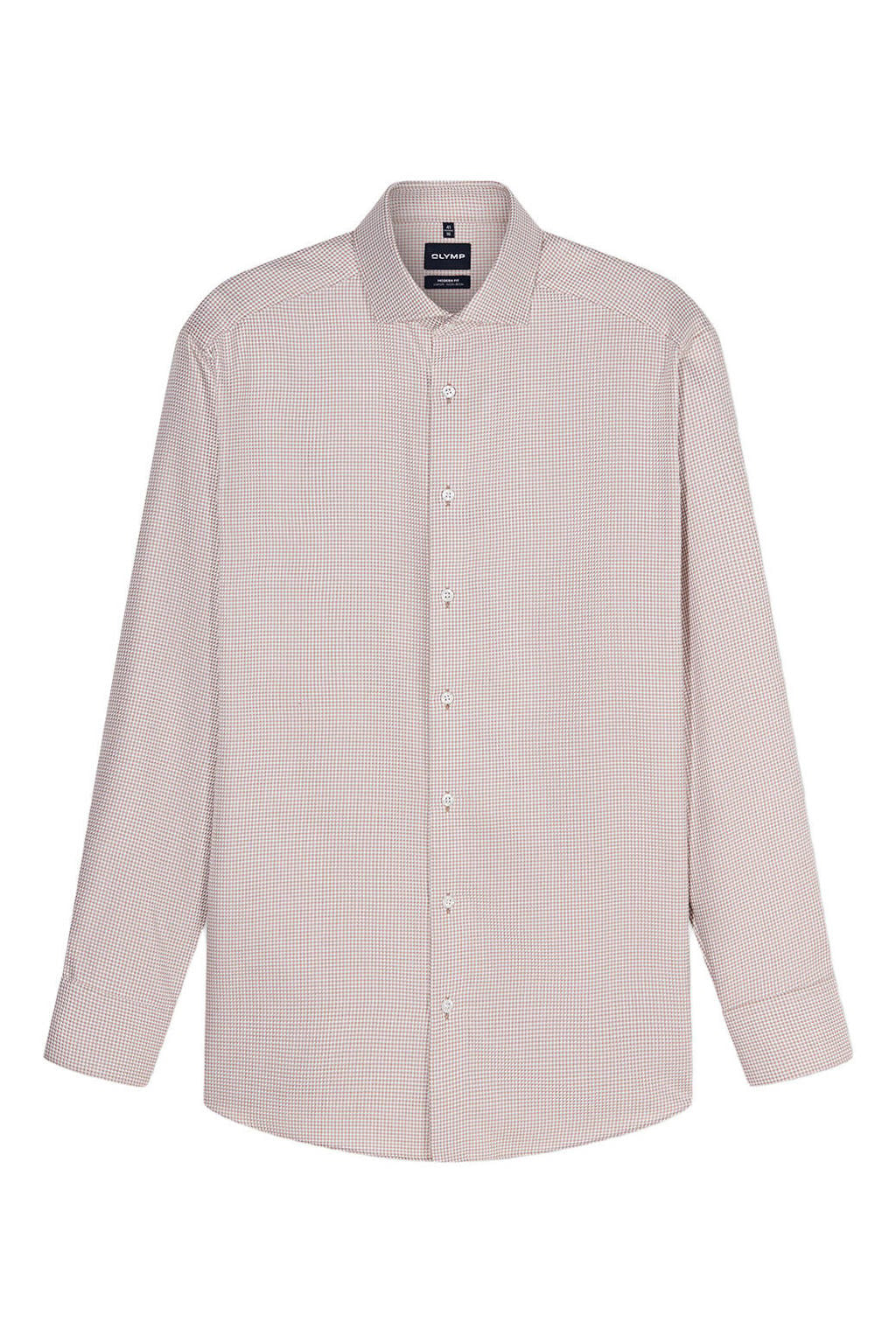Olymp slim fit pied-de-poule overhemd - bruin