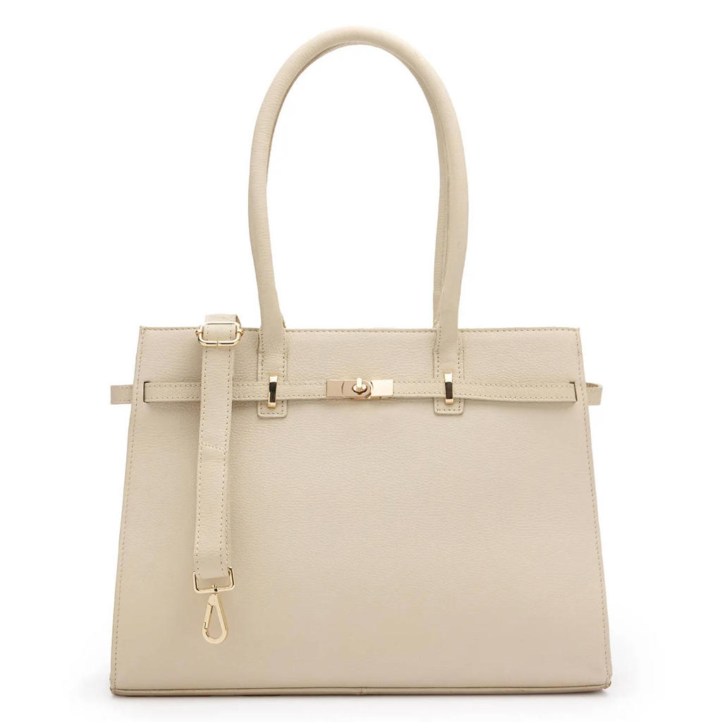Manfield leren shopper beige