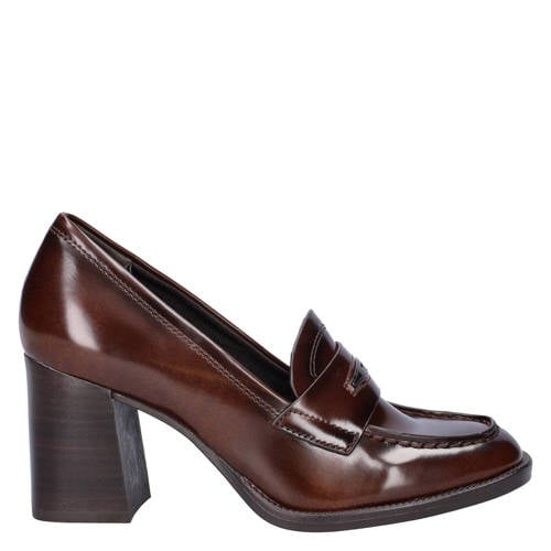 Tamaris lakleren pumps met blokhak bruin