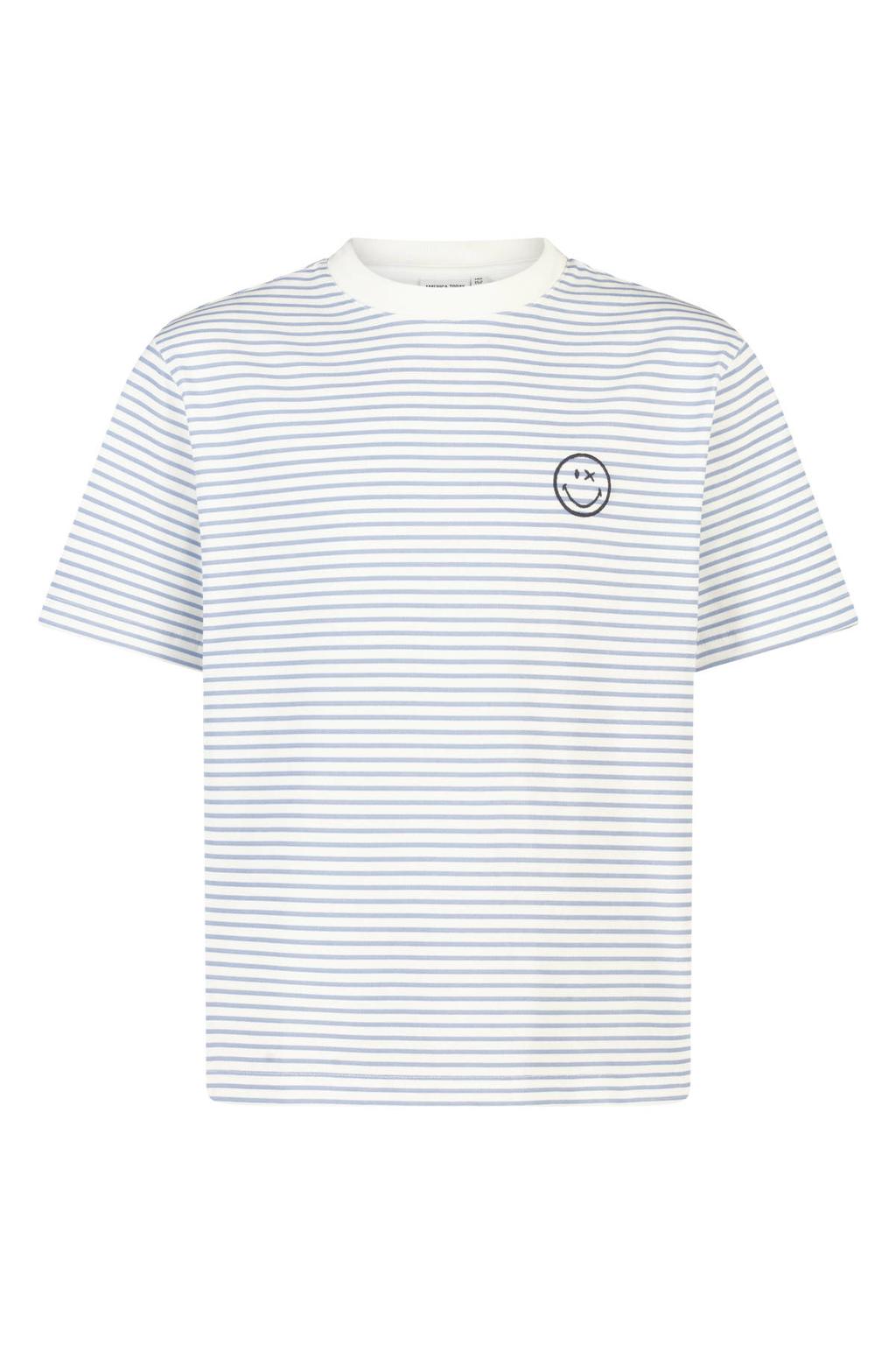 Blauwe jongens America Today gestreept T-shirt van katoen met backprint, korte mouwen en ronde hals
