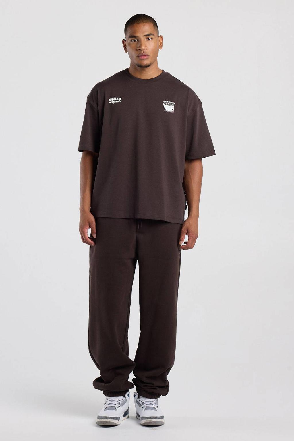 Bruine heren America Today boxy T-shirt van katoen met backprint, korte mouwen en ronde hals