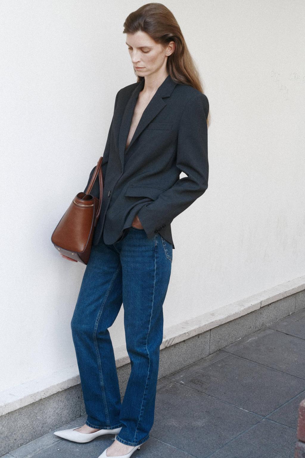 Grijze dames Mango regular fit blazer van polyester met effen, lange mouwen en reverskraag