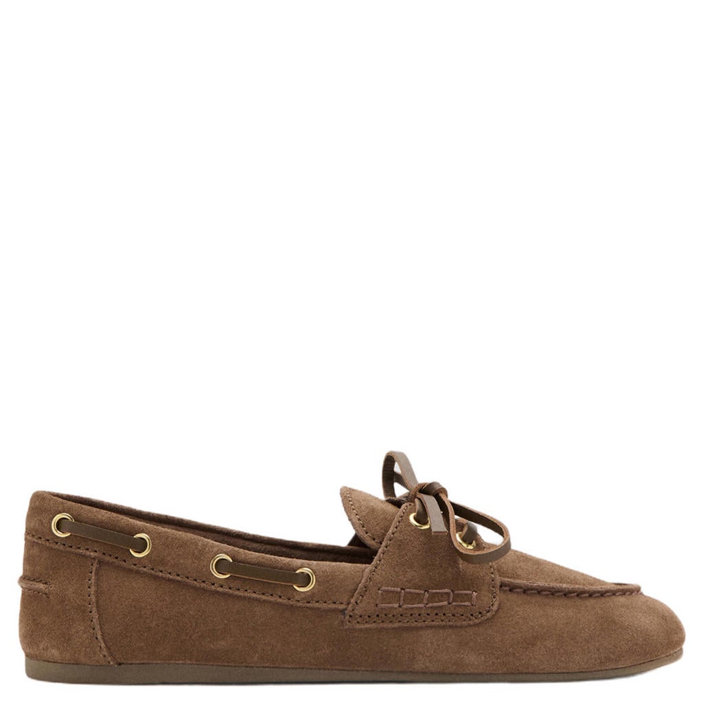 Cognackleurige dames Mango suède bootschoenen - met veters