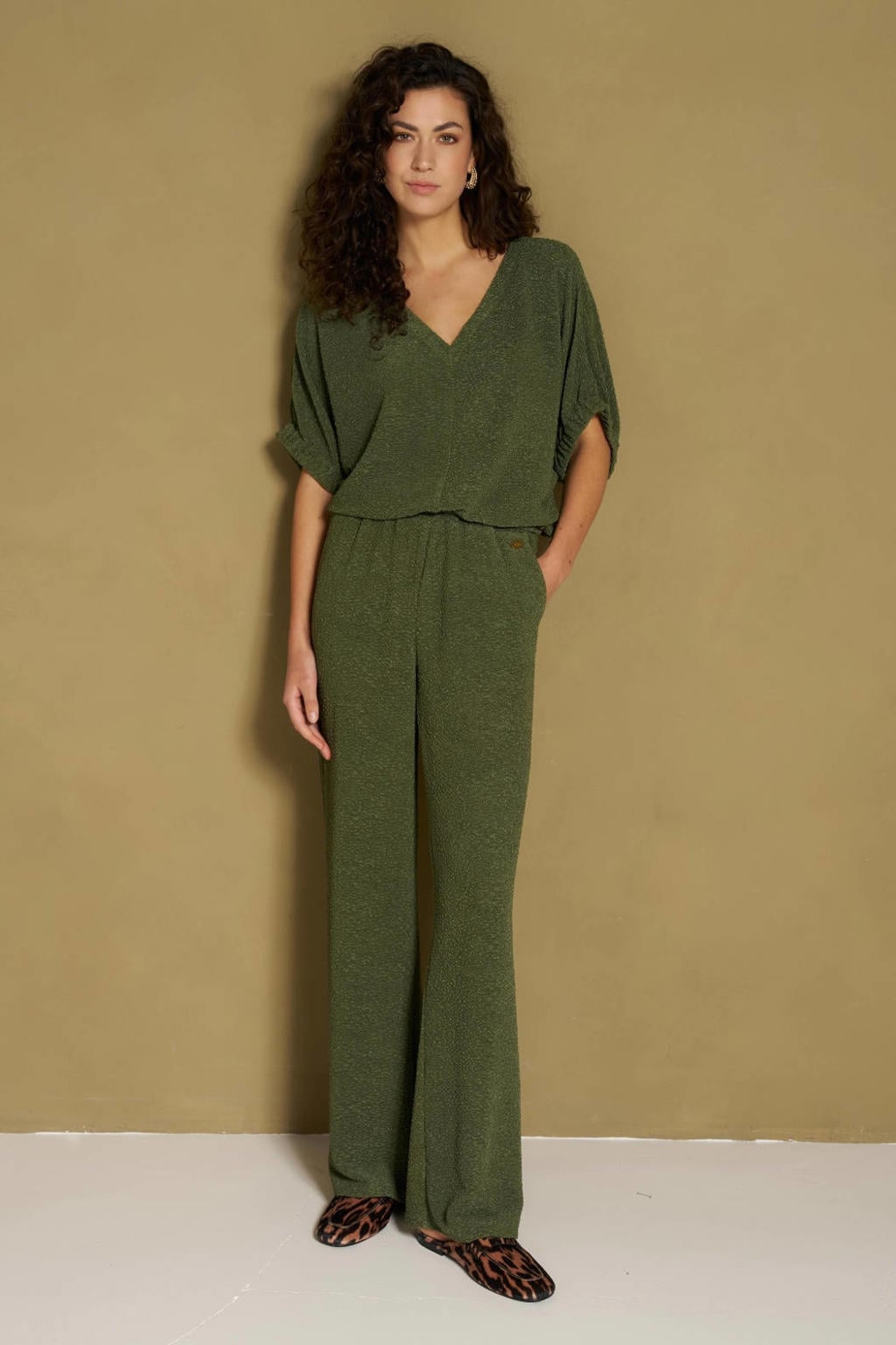 Groene dames Lofty Manner wide leg broek met high waist en effen