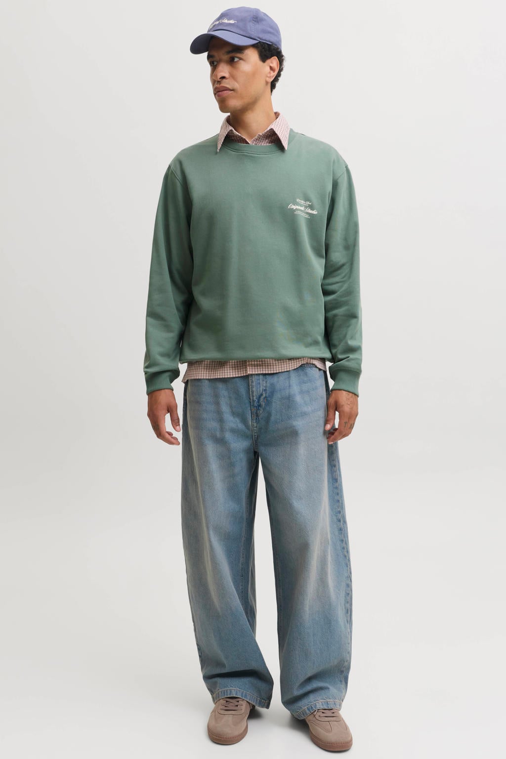 JACK & JONES ORIGINALS oversized sweater met backprint - groen