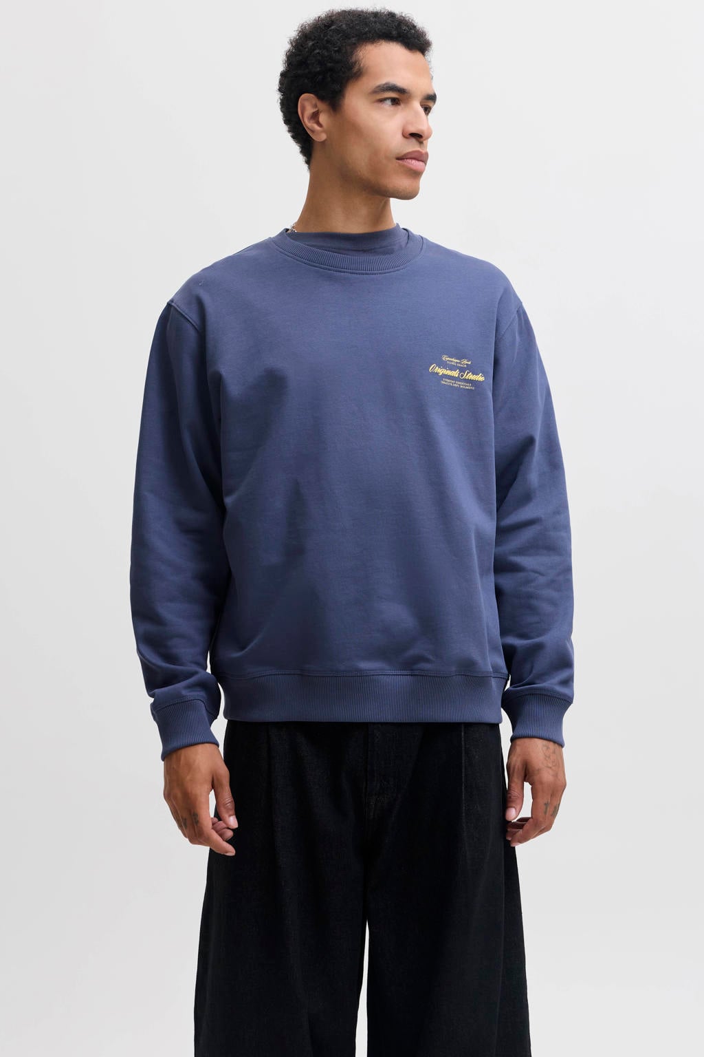 JACK & JONES ORIGINALS oversized sweater met backprint - blauw