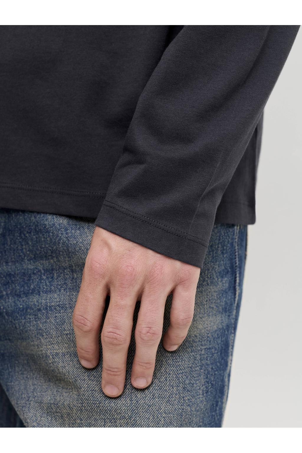 Donkerblauwe heren JACK & JONES PREMIUM regular fit longsleeve van katoen met lange mouwen en ronde hals