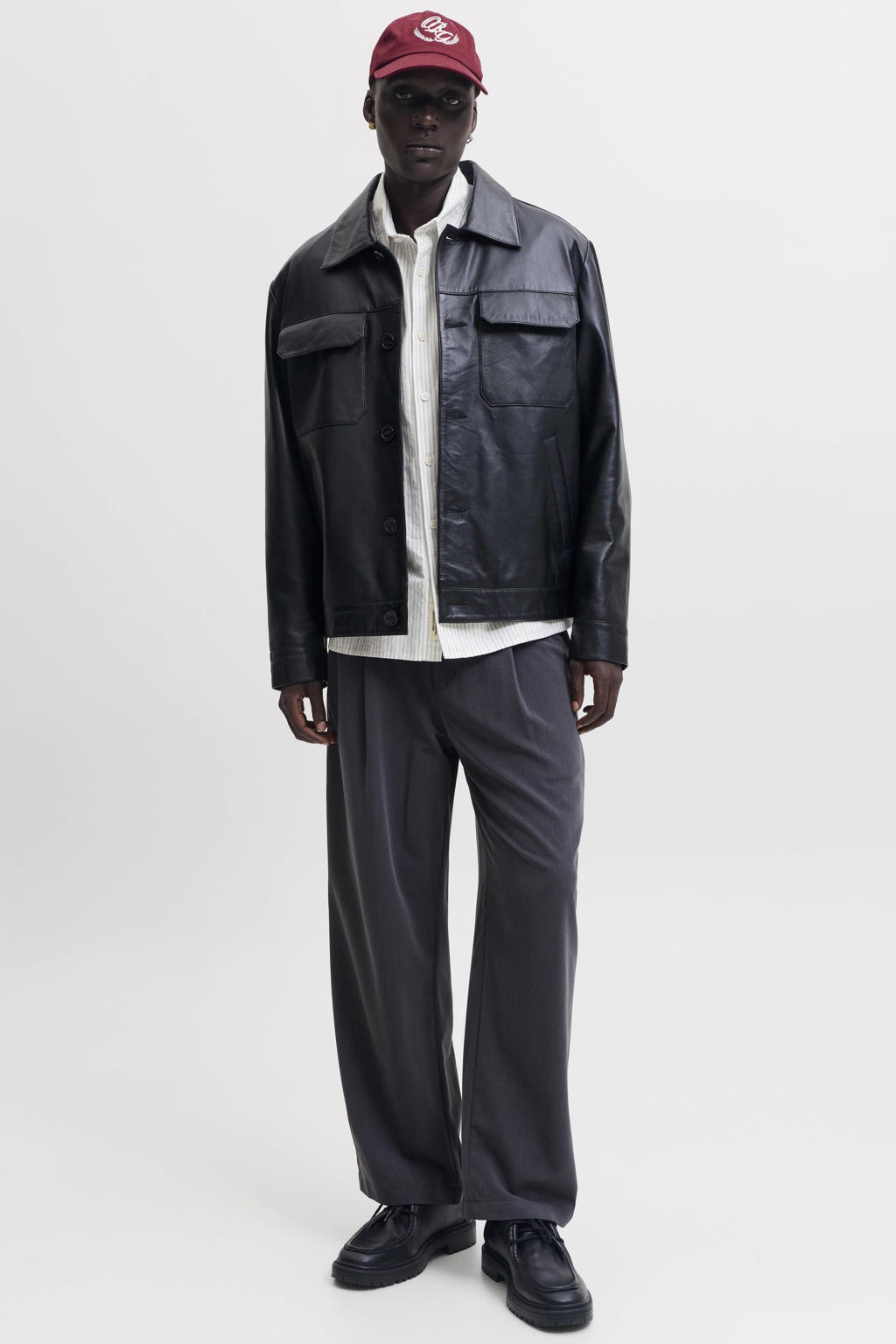 JACK & JONES ORIGINALS relaxed fit oxford gestreept overhemd met borduursels - wit