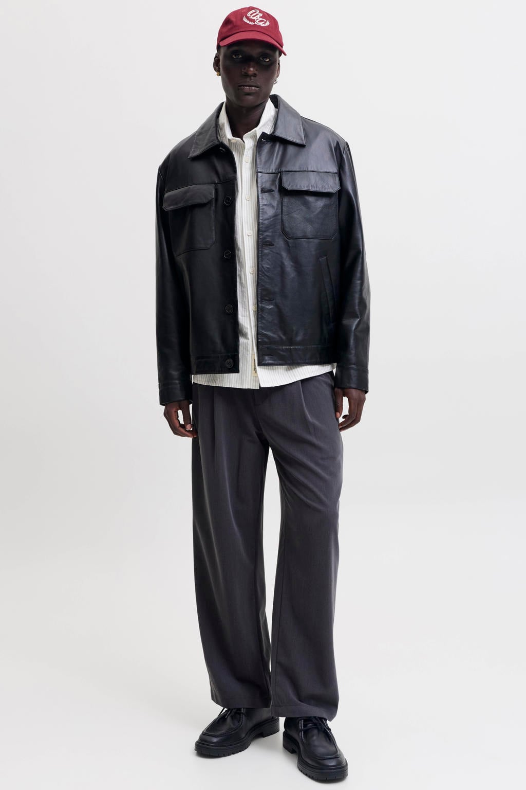 JACK & JONES ORIGINALS relaxed fit oxford gestreept overhemd met borduursels - wit
