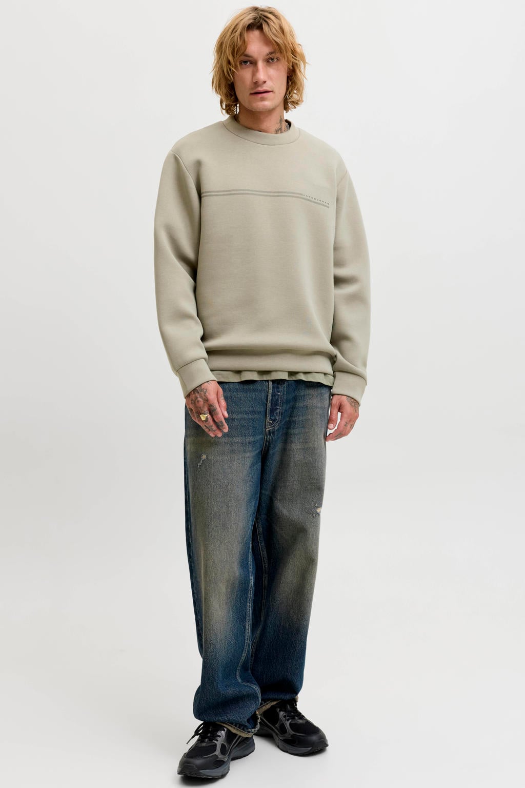 JACK & JONES CORE relaxed fit sweater met print - groen