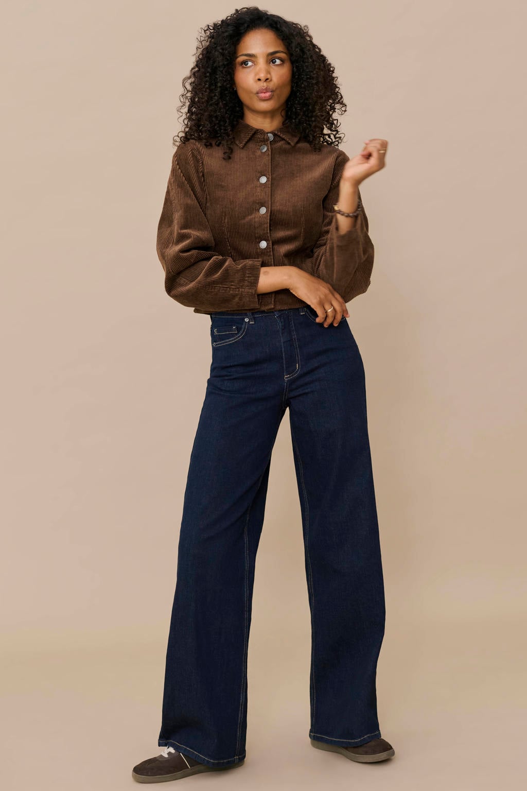 Dark blue denim dames Kaffe regular fit jeans van denim met high waist en effen