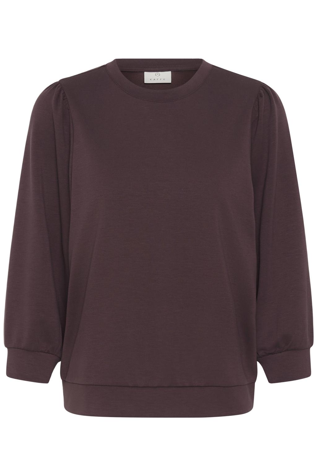 Donkerrode dames Kaffe pullover van polyester met effen, lange mouwen en ronde hals