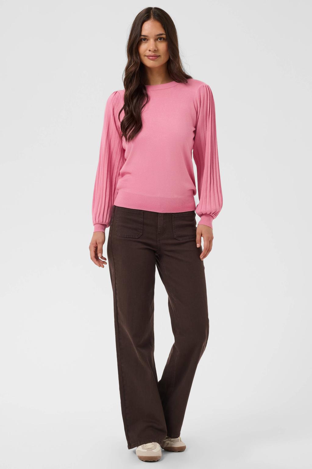 Roze dames Kaffe pullover van viscose met effen, lange mouwen en ronde hals