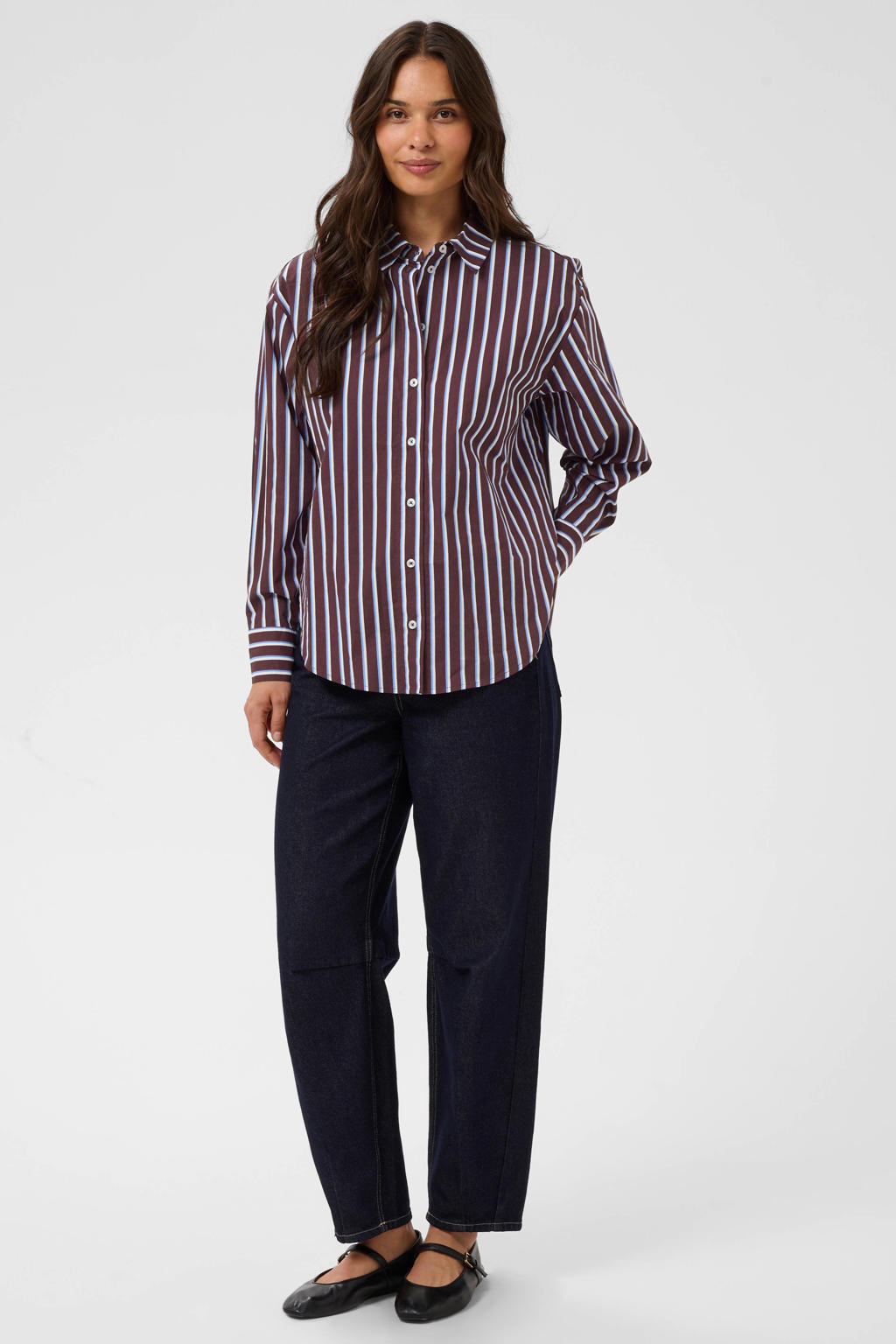 Kaffe gestreepte blouse - donkerrood/blauw/wit